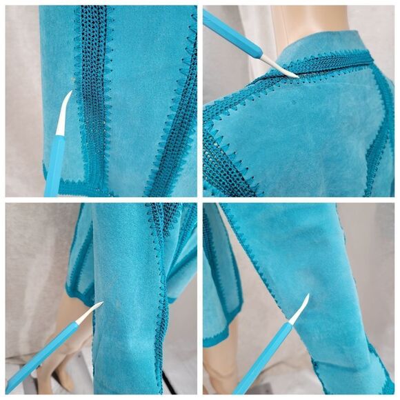 IDI by Matthew Y2K Turquoise Patchwork Suede Jacket Cardigan Women's Size Large - Picture 7 of 16